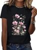 European And American Cross-border Foreign Trade Women's Floral Plant Print Round-neck Short-sleeve T-shirt Top_ecoleips.com