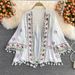 Women's Bohemian Artistic Retro Chiffon Cardigan Collarless Loose Lace Shirt Spring 2023 Free Shipping_ecoleips.com