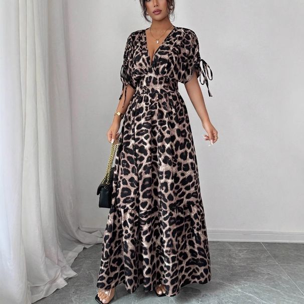 New Cross-Border Elegant Leopard Print V-Neck Long Dress European And American_ecoleips.com