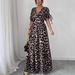 New Cross-Border Elegant Leopard Print V-Neck Long Dress European And American_ecoleips.com