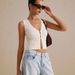 Women's Clothing V Neck Crochet Vest Button Sweater Sleeveless Top_ecoleips.com