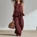 Women's Clothing Summer Women's Casual Suit Style Sleeveless Pleated Vest Wide Leg Trousers Clothing Set For Formal & Casual_ecoleips.com