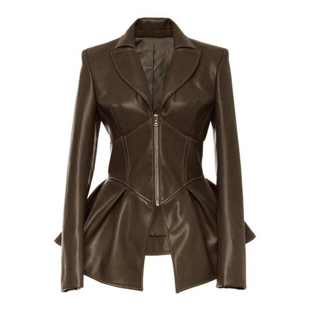 Streetwear PU Leather Jacket – Oversized Lapel & Flared Hem (S-XXXL, Matte Black/Yellow/Brown, Euro-US-Middle East Trend Approved)_ecoleips.com