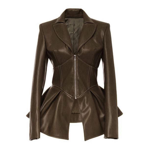 Streetwear PU Leather Jacket – Oversized Lapel & Flared Hem (S-XXXL, Matte Black/Yellow/Brown, Euro-US-Middle East Trend Approved)_ecoleips.com