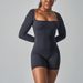Lace Long Sleeve Bodysuit – Stretchy Square Neck Jumpsuit With High Waist & Sexy Back Detail (S-XL, Black/Pink/White/Tan)_ecoleips.com