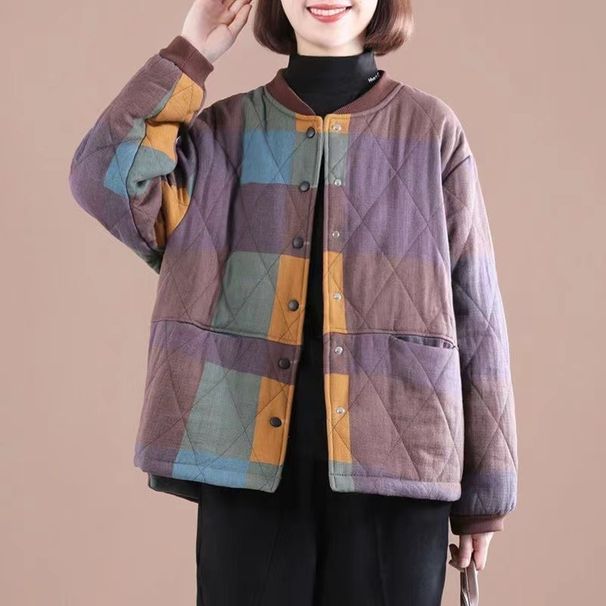 girl Girl Girl Women's Autumn Winter Loose Slimming Small Coat Plus Size Casual Plaid Padded Jacket New Retro Top Cotton Clothing_ecoleips.com
