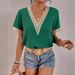 2024 Cross-Border Foreign Trade New Lace Trim Short Sleeve Chiffon Blouse For Women_ecoleips.com