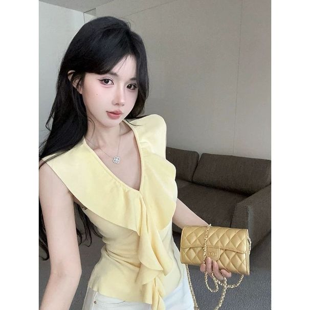 Gentle Style Knitted Camisole For Women, New Summer Model With Ruffles, Niche Design, Slimming, Versatile, Age-reducing_ecoleips.com