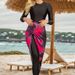 Women's Clothing Conservative Swimsuit Middle East Solid Color Long Sleeved Sunscreen Three Piece Suit Beach Swimming Suit_ecoleips.com