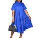 Women's Clothing Short Sleeve Solid Color A-Line Skirt African Shirt Dress American Style_ecoleips.com