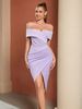 Women's Sexy One-Shoulder Cocktail Dress - Elegant Short Sleeve Evening Gown For Parties (Pure Color, Celebrity Style)_ecoleips.com