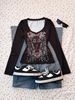 Ladies' Spring/Summer Retro Style Music Road Printed Long Sleeve T-shirt_ecoleips.com