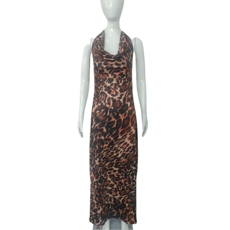 Women's Sexy Leopard Print Halter Backless Lace Up Flowy Maxi Dress – Spring Resort Gown_ecoleips.com