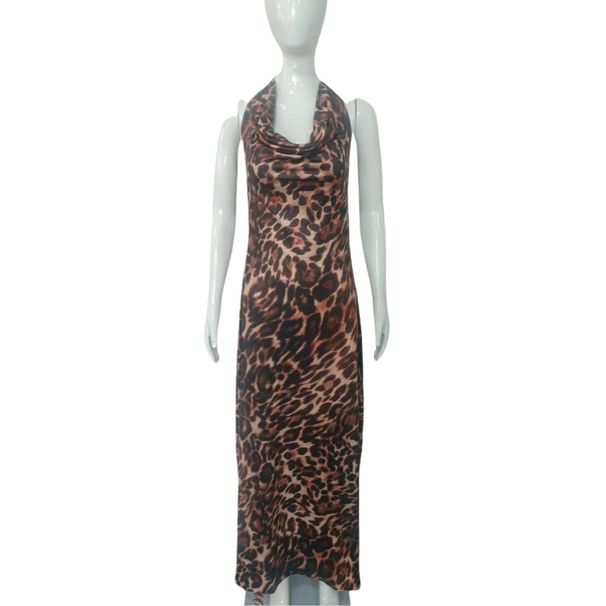 Women's Sexy Leopard Print Halter Backless Lace Up Flowy Maxi Dress – Spring Resort Gown_ecoleips.com