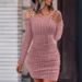 Women's Solid Color Off-Shoulder Long Sleeve Dress Metal Buckle Detail Bodycon Style for Autumn/Winter European And American Fashion_ecoleips.com