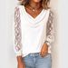 Women's Clothing Lace Trimmed Turtleneck Top Spring Summer New T-Shirt High-Quality Materia_ecoleips.com