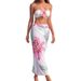 Women's Clothing Bikini Three Piece Set Flower Print Tube Top Slimming Long Skirt Beach Vacation Swimsuit_ecoleips.com