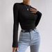 Knitwear Cut-Out Slim Long Sleeves Daily Versatile Top Crew Neck T-Shirt As A Base_ecoleips.com