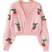 European American Cross-Border Knitted Sweater Cardigan With Cherry Pendant Cute And Playful Long Sleeve Jacket_ecoleips.com