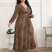 Leopard Print Slit Long Sleeved Dress For Women Trendy European American Fashion Spring_ecoleips.com