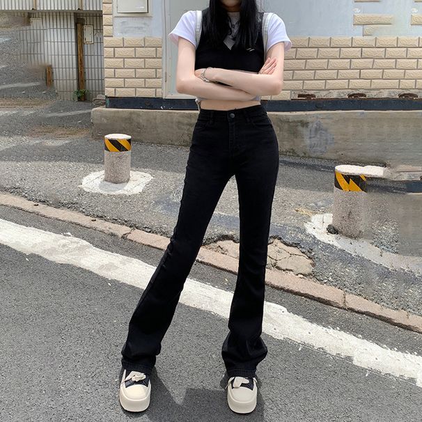 Women’s Clothing high street retro hot girl flared jeans for women high waist slim fit trendy all match bell bottom pants_ecoleips.com