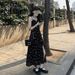 Black Sweet Floral Strap For Women Summer 2025 New High-End Elegant Tea Break With Slit Long Dress_ecoleips.com