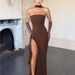 AD251 European American Cross-border Spring And Autumn New Sexy Fashion Strapless Ruched Slit Bandage Backless Dress_ecoleips.com