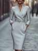 2026 European American Cross-Border Independent Station SHEIN Elegant Spring And Autumn Long Sleeve Pocket Dress_ecoleips.com