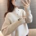 Women's Semi-Turtle Neck Sheep Velvet Sweater Embroidered Loose Knit Top For Autumn Winter Korean Style Casual Chic_ecoleips.com
