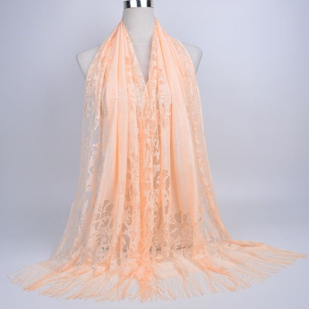 Women's Clothing Muslim Scarf Hijab Solid Color Lace Hollow Tassel Silk Scarf Female Summer Malaysia Long Scarf Shawl_ecoleips.com