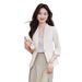 Women's Petite-Friendly Cropped Blazer Casual Suit Jacket 3/4 Sleeve Soft Polyester Viscose Blend Office-To-Weekend Spring Summer_ecoleips.com
