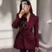 Elegant Women's Blazer For Business Casual & Office Wear, Autumn Slim Fit Polyester Jacket With Pockets_ecoleips.com