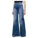 Women's Clothing High Waist Hip Lifting Lace Up Flared Pants Wide Leg Pants Jeans_ecoleips.com