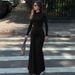 Women's Fashion 2025 Early Autumn Slim-Fit Strap-Waist Bodycon Long Solid Color Long-Sleeve Dress Wholesale_ecoleips.com