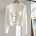 Women's Clothing autumn celebrity women's clothing style white long sleeved knitted sweater fashionable high end chic bow thin sweater_ecoleips.com