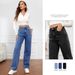 Voya Women's New High Waisted Design Washed Women's Jeans Fashionable And Versatile, Slimming Straight Leg Fashionable Pants Cotton_ecoleips.com
