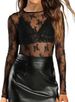 Wish European And American Foreign Trade Mesh Transparent Lace Long-sleeve Top For Women, Pay See-through_ecoleips.com