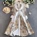 Women's European Court Style Retro Dress Slimming Flattering Mesh Patchwork Printed Lantern Sleeve Full Skirt Dress_ecoleips.com