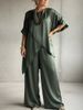 Summer Women's Satin Two-Piece Set Round Neck Loose Fit Casual Irregular Hem Fashion_ecoleips.com