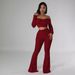Elegant Women’s Palazzo Pants Set – Long Sleeve Blouse & Wide-Leg Trousers, Polyester-Spandex Blend (S-XXL, Red/Brown/Yellow, Evening Wear)_ecoleips.com