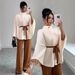 European American Style Women's Wool Blend Short Coat With Stand Collar, Flared Sleeves, Waist Tie, And Belted Design_ecoleips.com