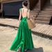 French Style Red V-neck Tie Halter Women, Perfect For Beach Vacation, Sexy Backless With Split, Slimming Long Dress_ecoleips.com