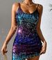 Sexy Spicy Girl Low-Cut Strap Colorful Sequin Bodycon Tight-Fitting Base Women's Dress_ecoleips.com