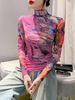 Size S-4XL Women's Long Sleeve Turtleneck Mesh T-shirt Women's Positioning Flower TShirts Female High Stretch Slim Top_ecoleips.com