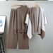 Women's Clothing Fashion Knitted Color Matching Shawl Wide Leg Pants Temperament Fashionable Three Piece Suit_ecoleips.com