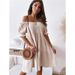 Women's Short Sleeve One Shoulder Dress European American Style Pleated Solid Color Neck Waist Detail New 2022 Amazon AliExpress_ecoleips.com