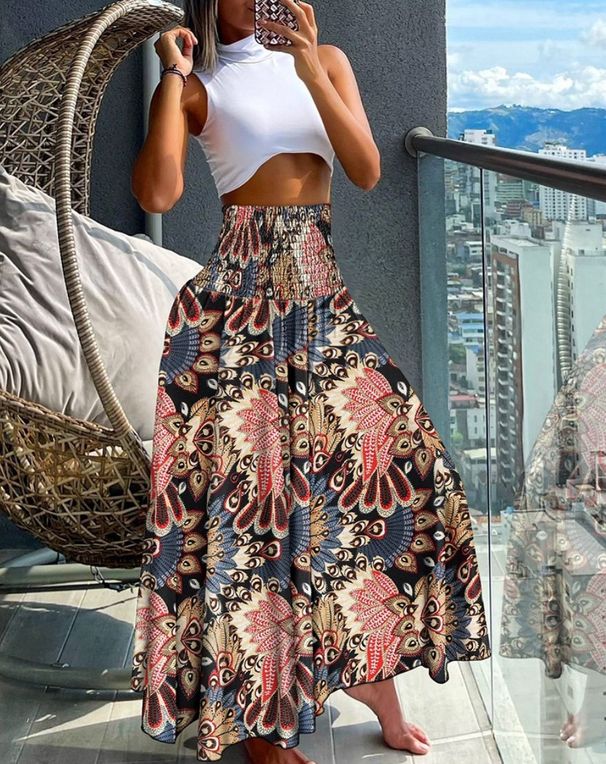 Fashion Cotton Women Floral Print Skirt Side Tie Beach Skirts Summer High Waist Wrap Flower Long Skirt_ecoleips.com