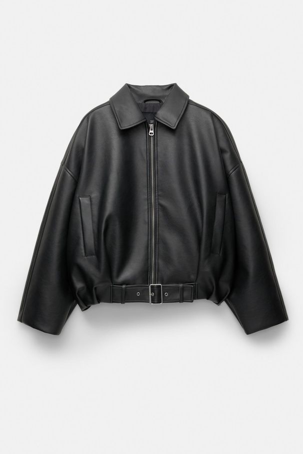 Vintage-Inspired Women's Bomber Jacket - Faux Leather Casual Coat With Relaxed Fit, Multiple Pockets (Black, Brown)_ecoleips.com