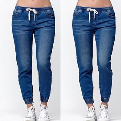 Women's Clothing Loose Large Size Elastic Waist Jeans With Feet Closed Lantern Trousers For Women_ecoleips.com