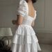 Women Elegant French Puff Sleeve Tiered Cake Dress High Waist Slim Fit Flared A‑Line Dress_ecoleips.com